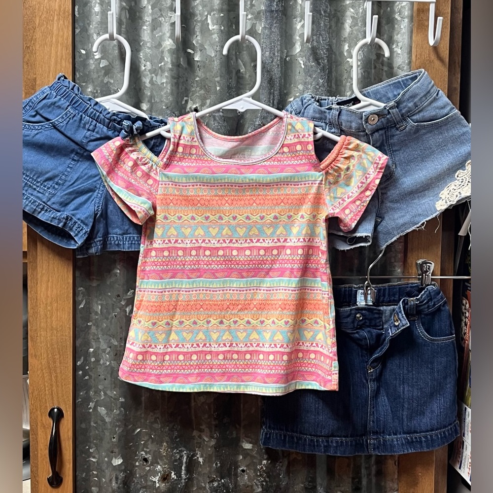 LOT of girl summer items. 3T & 4T Jean Skirt & Shorts & Summer T-shirt.